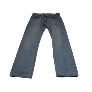White‎ Tag Jeans Mens 34x32 Blue Denim Straight Mid Rise Light Wash Distressed